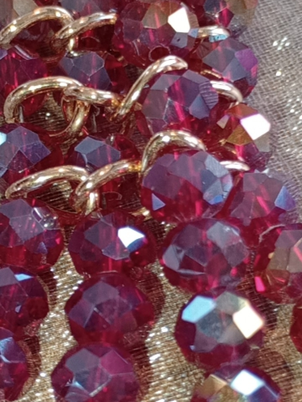 🎈🎈 Ruby Red/Gold Tone Faceted Crystal Necklace/Aurora Borealis/Necklace - Picture 3 of 12